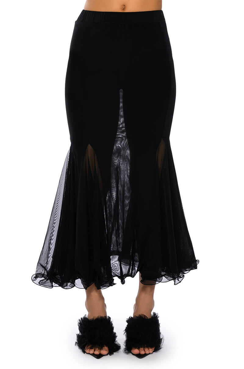 KEEP UP MERMAID FLARE MESH MIDI SKIRT