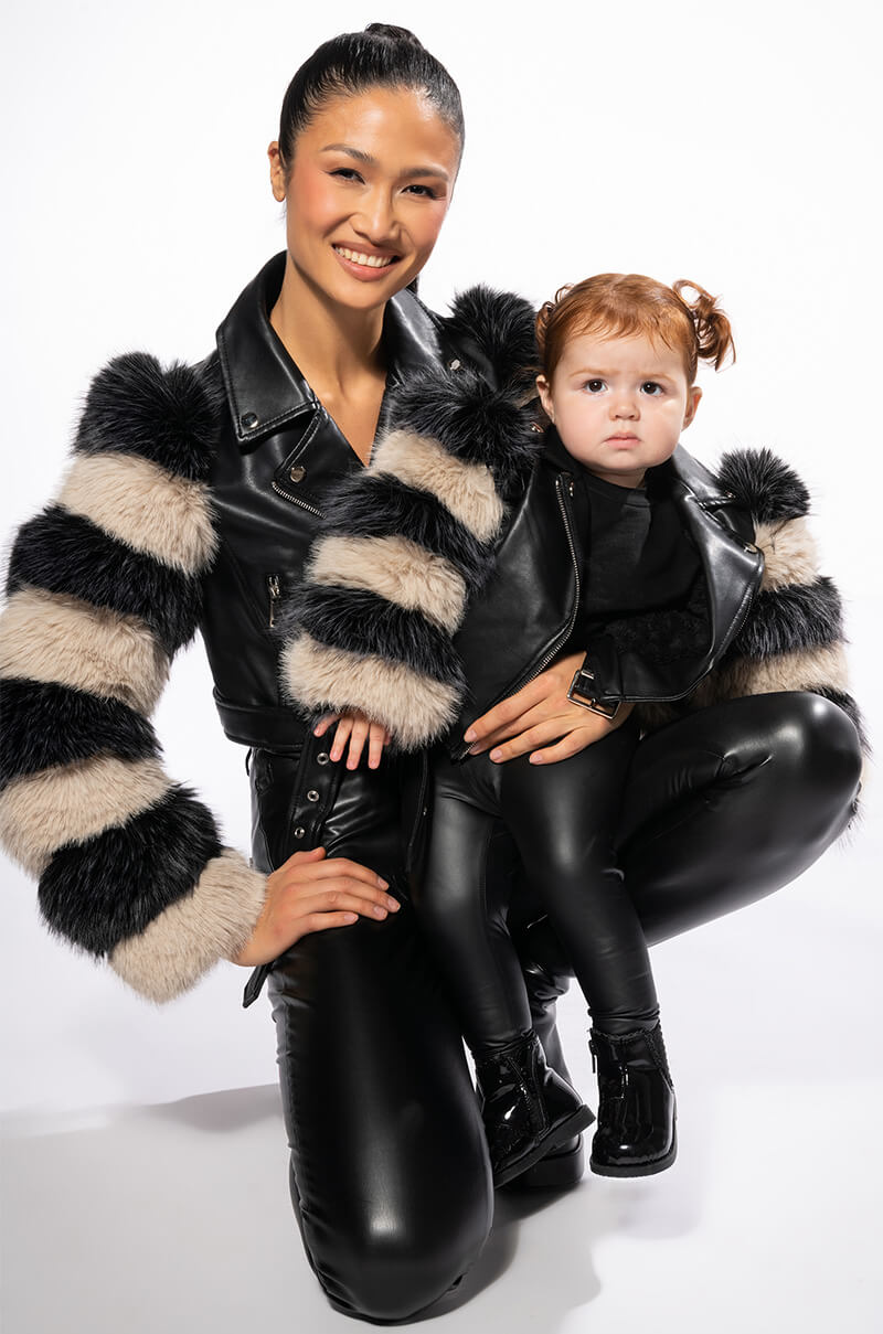 KIDS VENETA MOTO JACKET WITH FAUX FUR ARM