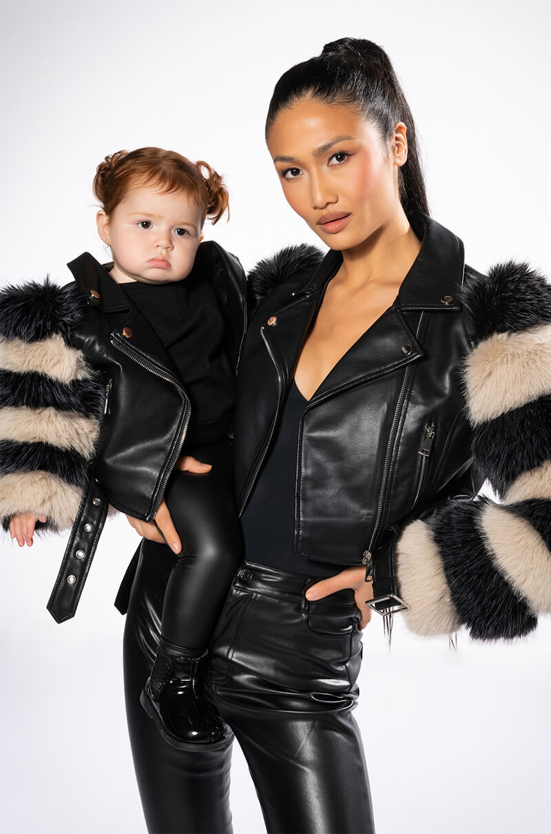 KIDS VENETA MOTO JACKET WITH FAUX FUR ARM