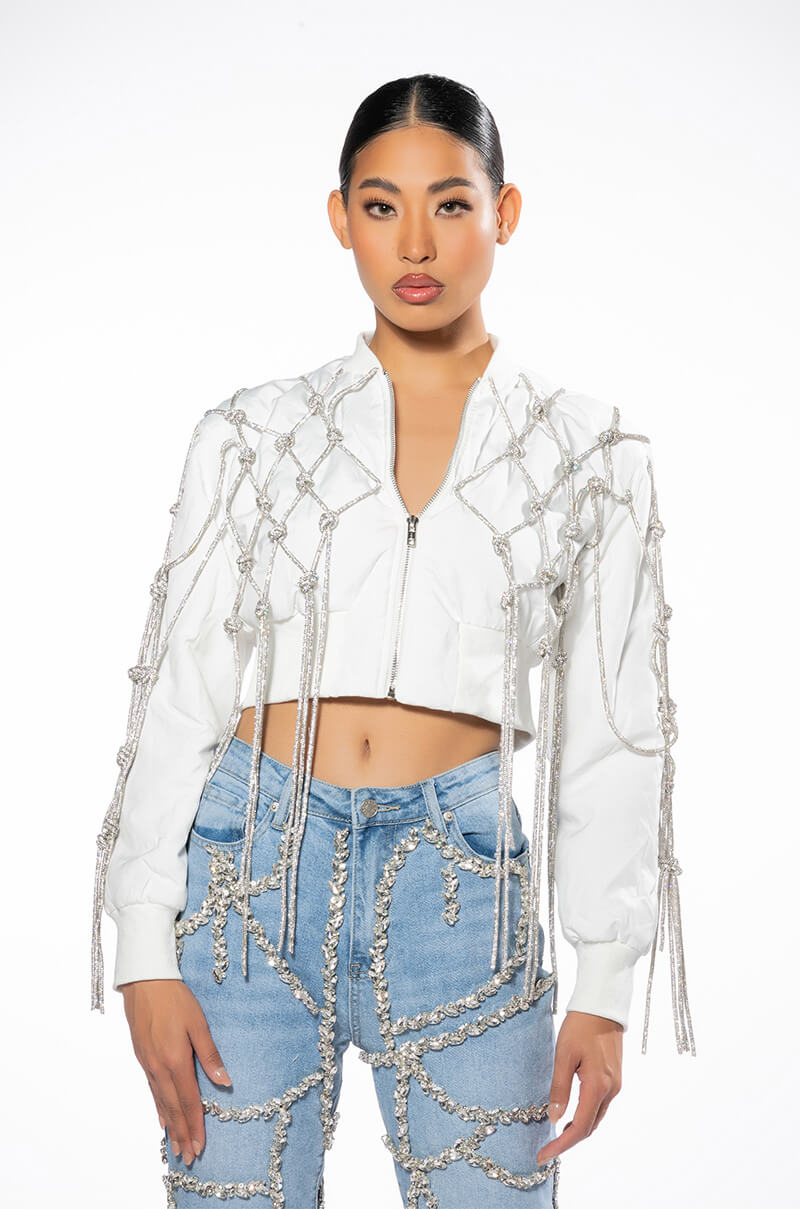 KYLER CROP BOMBER WITH DIAMOND ROPE