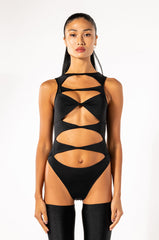 KNOT YOUR BUSINESS SLEEVELESS CUTOUT BODYSUIT