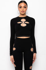 KYLIE CUT OUT RIBBED LONG SLEEVE TOP