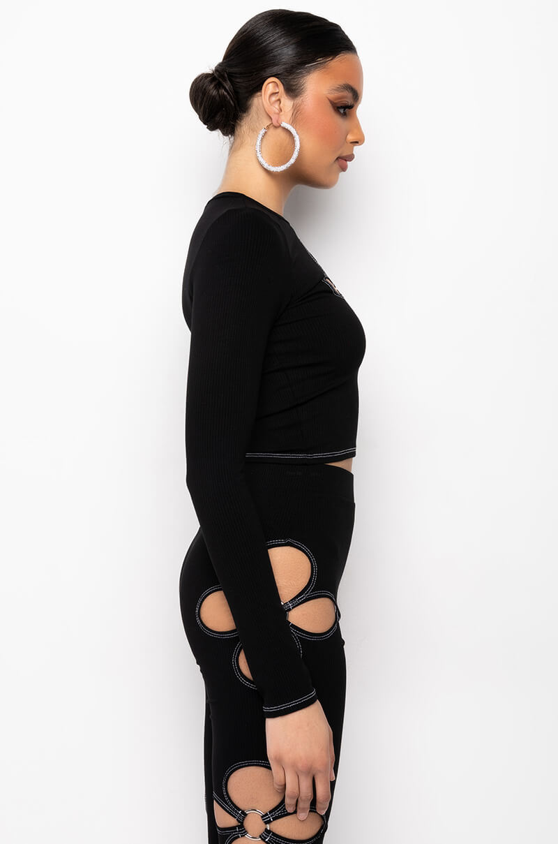 KYLIE CUT OUT RIBBED LONG SLEEVE TOP