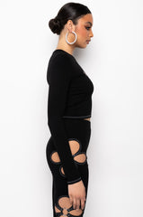KYLIE CUT OUT RIBBED LONG SLEEVE TOP
