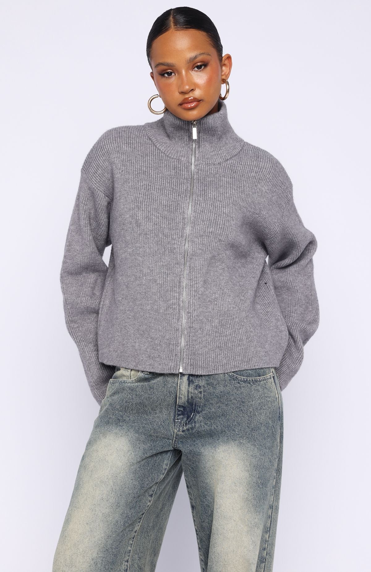 Violetta Zip Knit Cardigan Smokey Grey