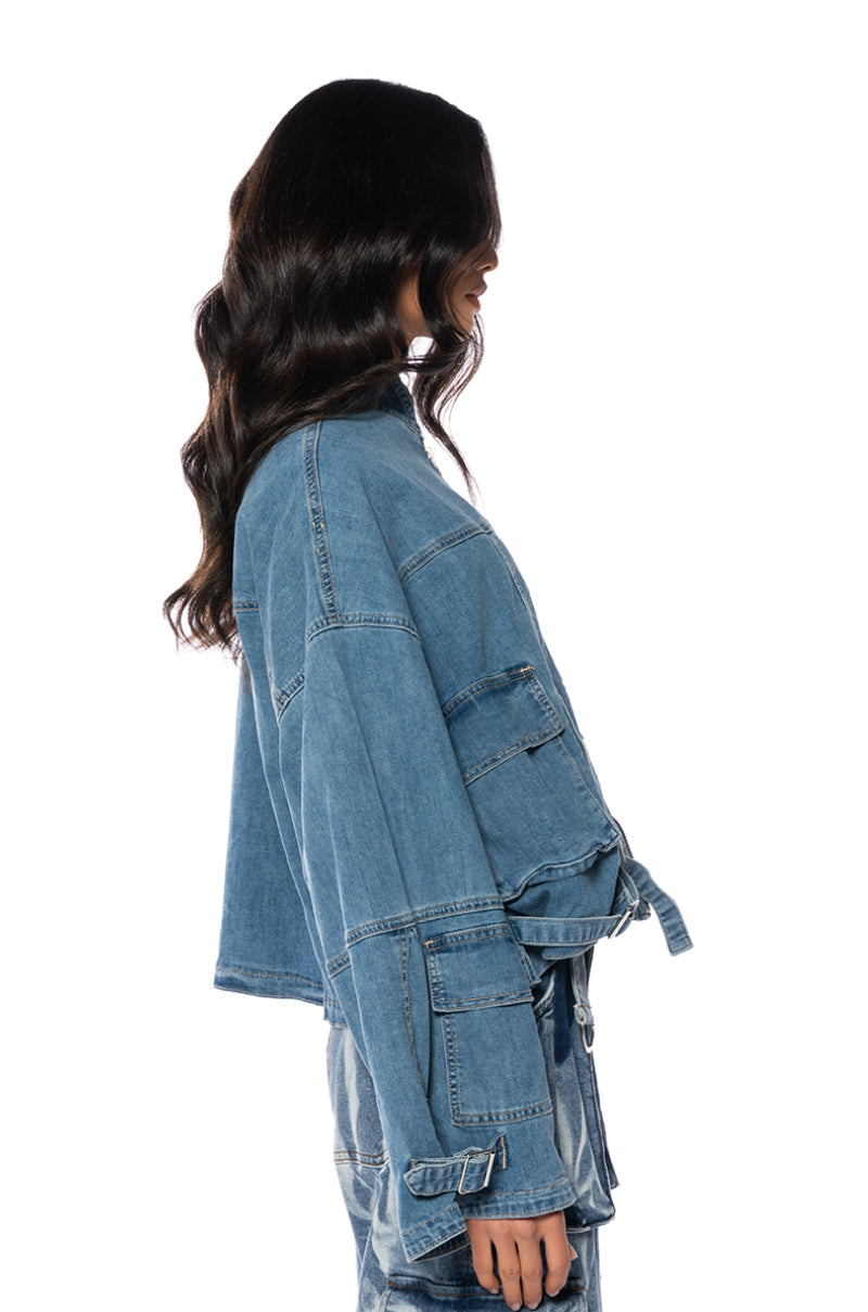 LA ISLA CARGO OVERSIZED DENIM JACKET