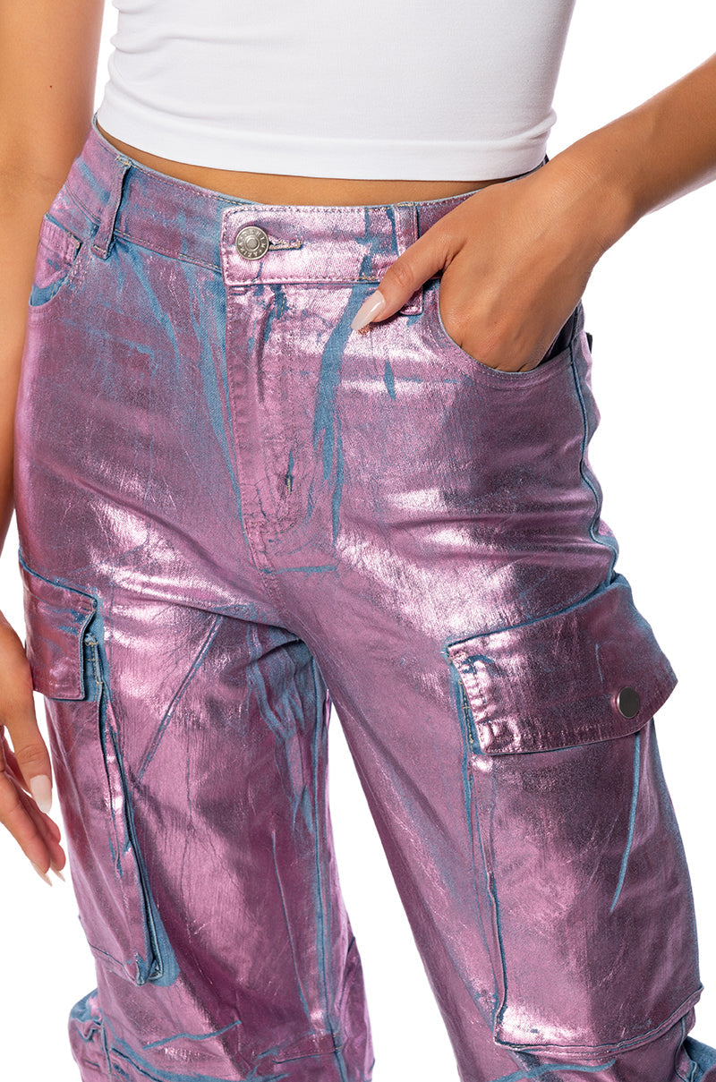 LA ISLA METALLIC CARGO JEANS