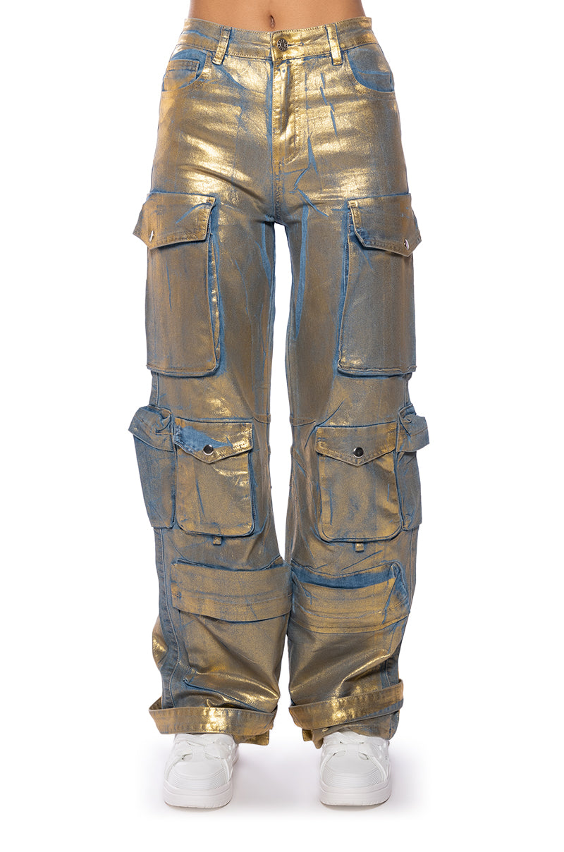 LA ISLA METALLIC CARGO JEANS