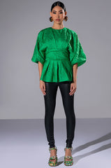 LADIES WHO LUNCH HIGH NECK STATEMENT SLEEVE BLOUSE