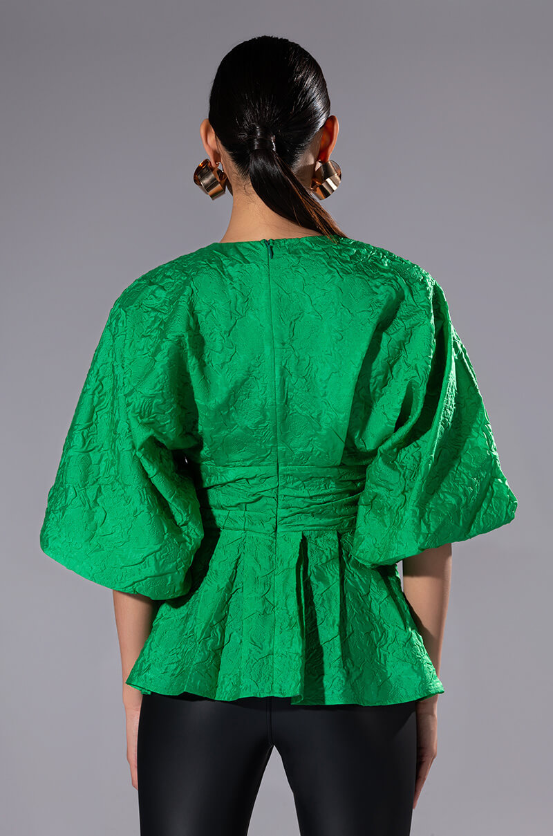 LADIES WHO LUNCH HIGH NECK STATEMENT SLEEVE BLOUSE