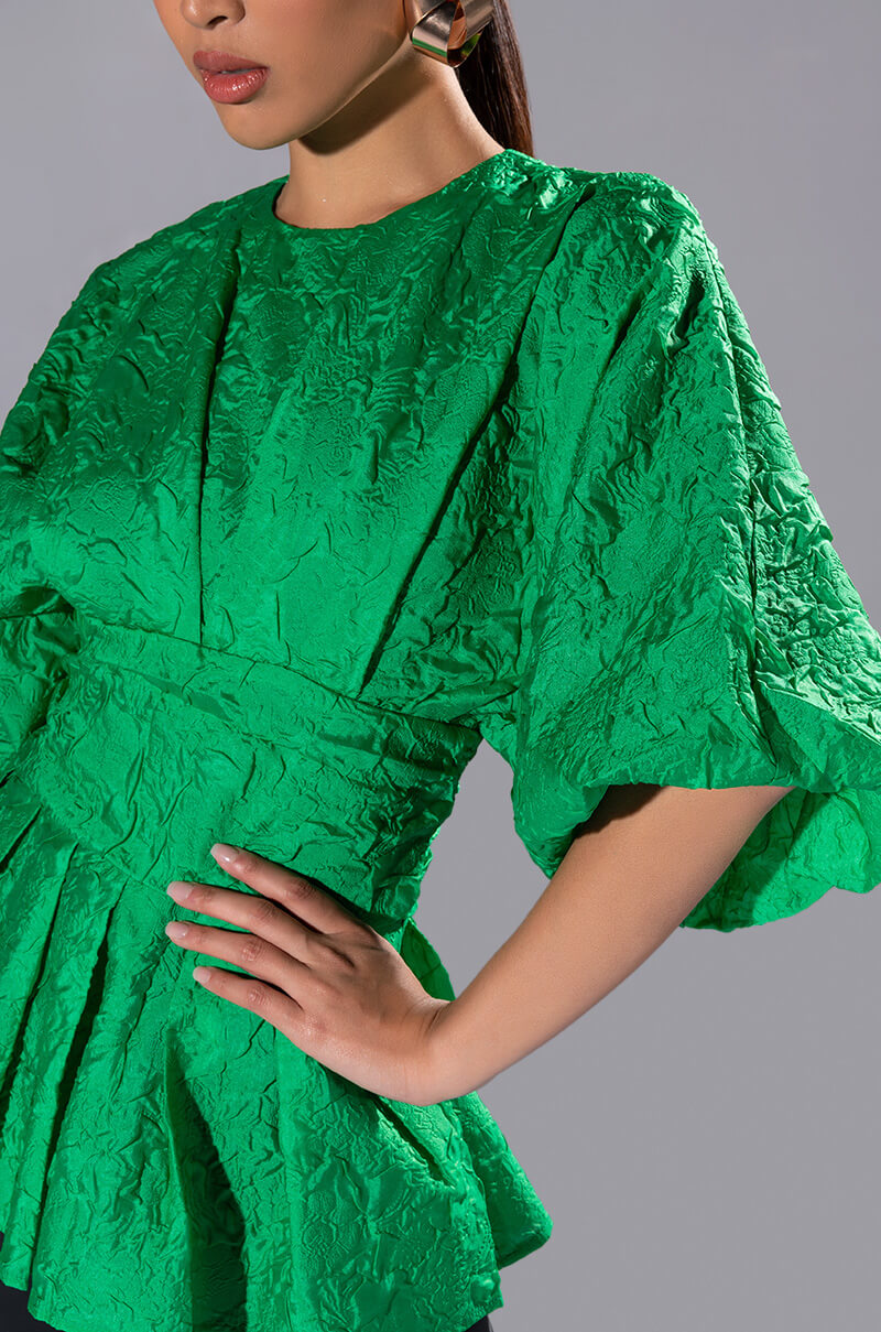 LADIES WHO LUNCH HIGH NECK STATEMENT SLEEVE BLOUSE