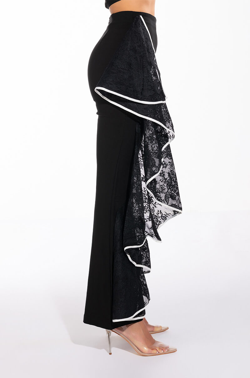 SELENA HIGH RISE LACE DETAIL FLARE TROUSER