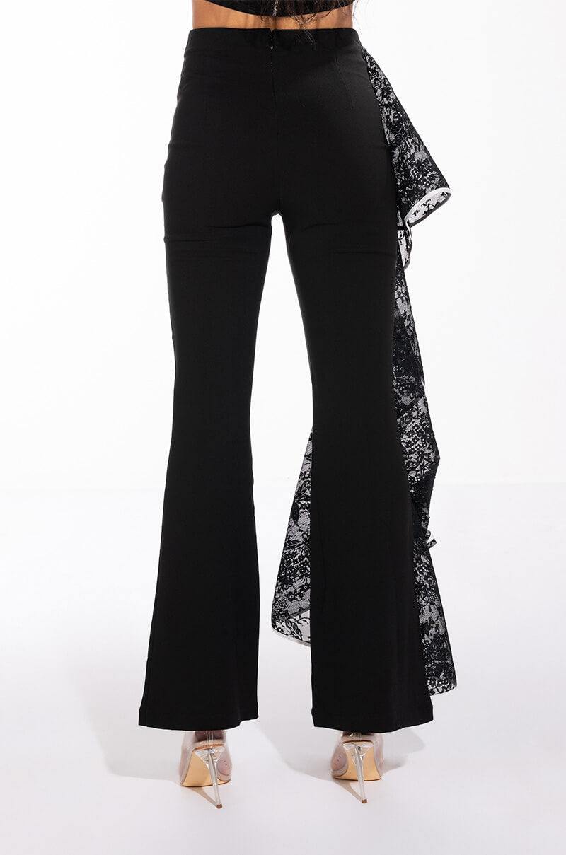SELENA HIGH RISE LACE DETAIL FLARE TROUSER
