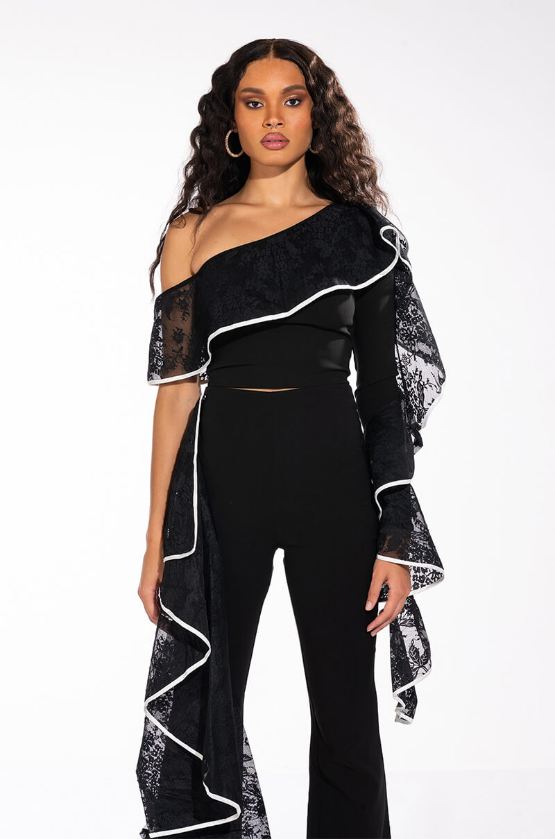 SELENA ONE SHOULDER LACE DETAIL BLOUSE