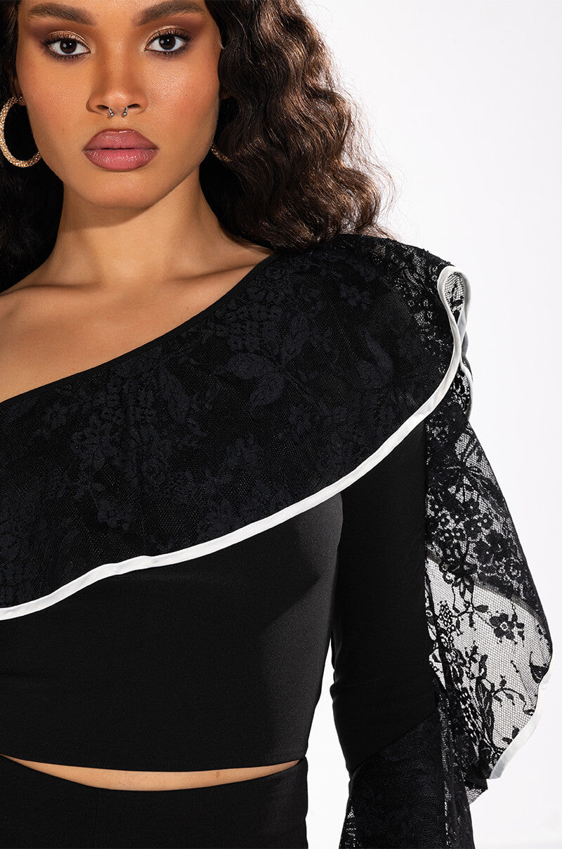 SELENA ONE SHOULDER LACE DETAIL BLOUSE