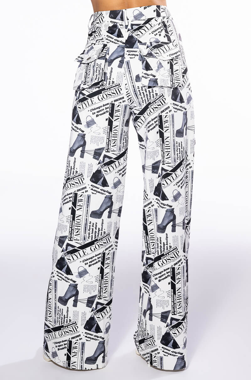 LEGENDARY NEWSPAPER PRINT WIDE LEG TROUSER