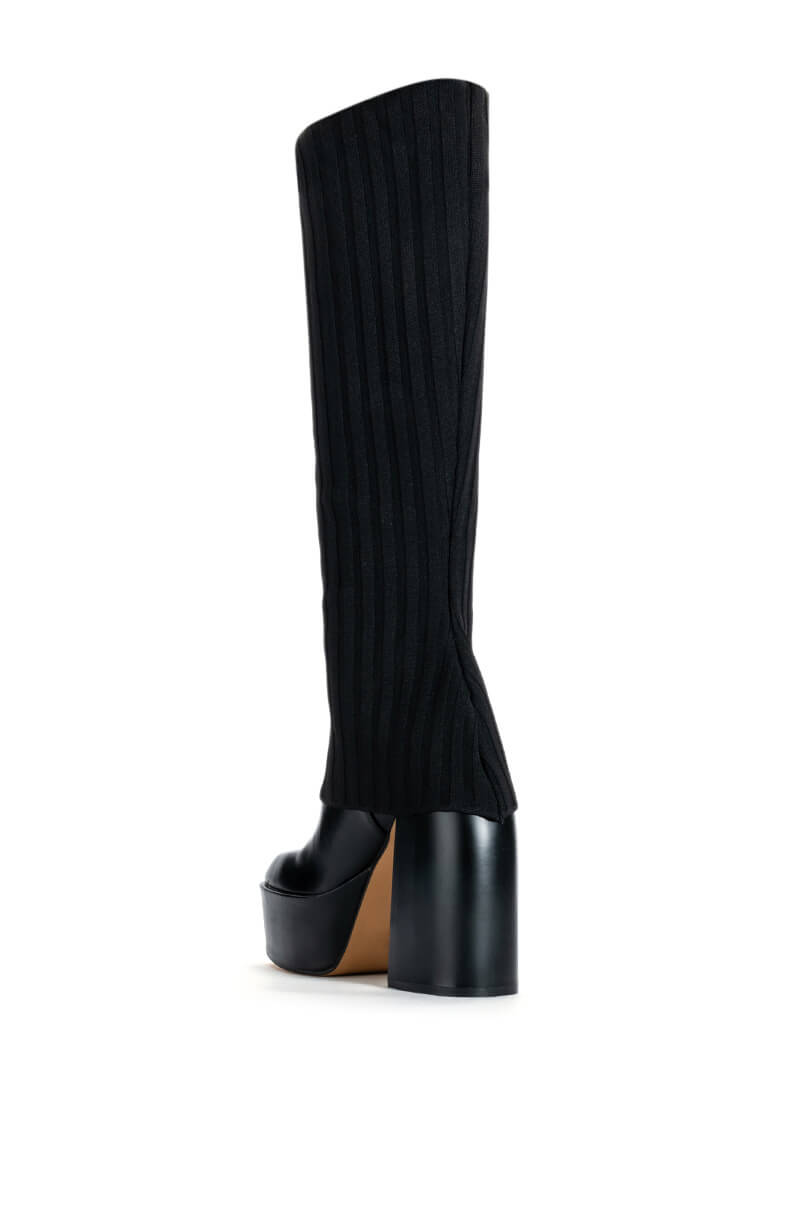 LEILA KNIT FOLD OVER CHUNKY BOOT IN BLACK