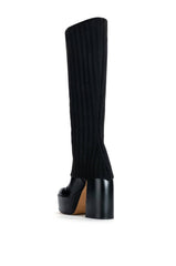 LEILA KNIT FOLD OVER CHUNKY BOOT IN BLACK