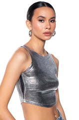 LEO SLEEVELESS CROPPED METALLIC TANK TOP