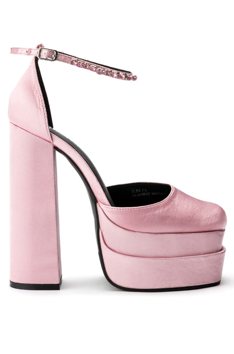 SATIN PLATFORM PUMP IN PINK