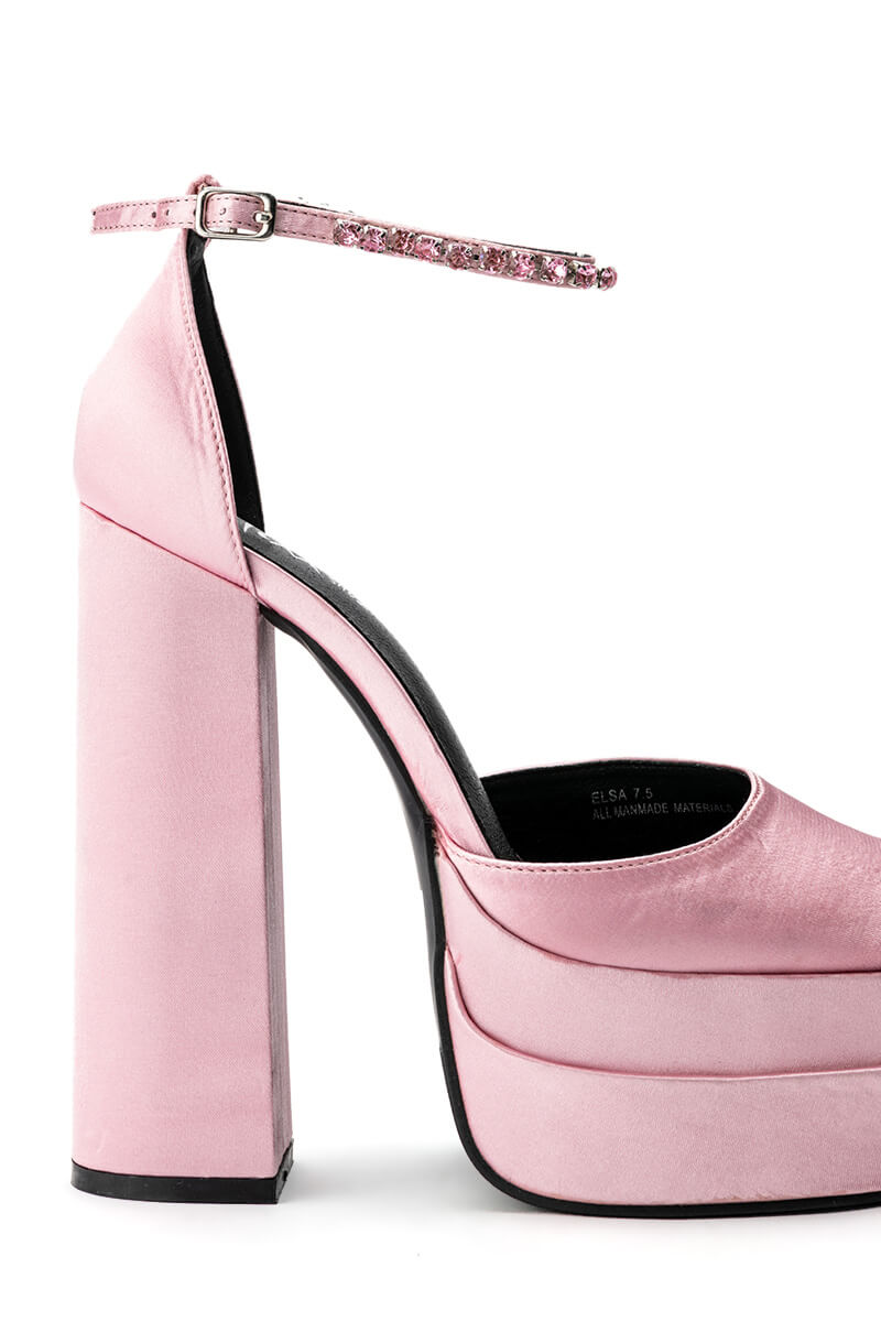 SATIN PLATFORM PUMP IN PINK