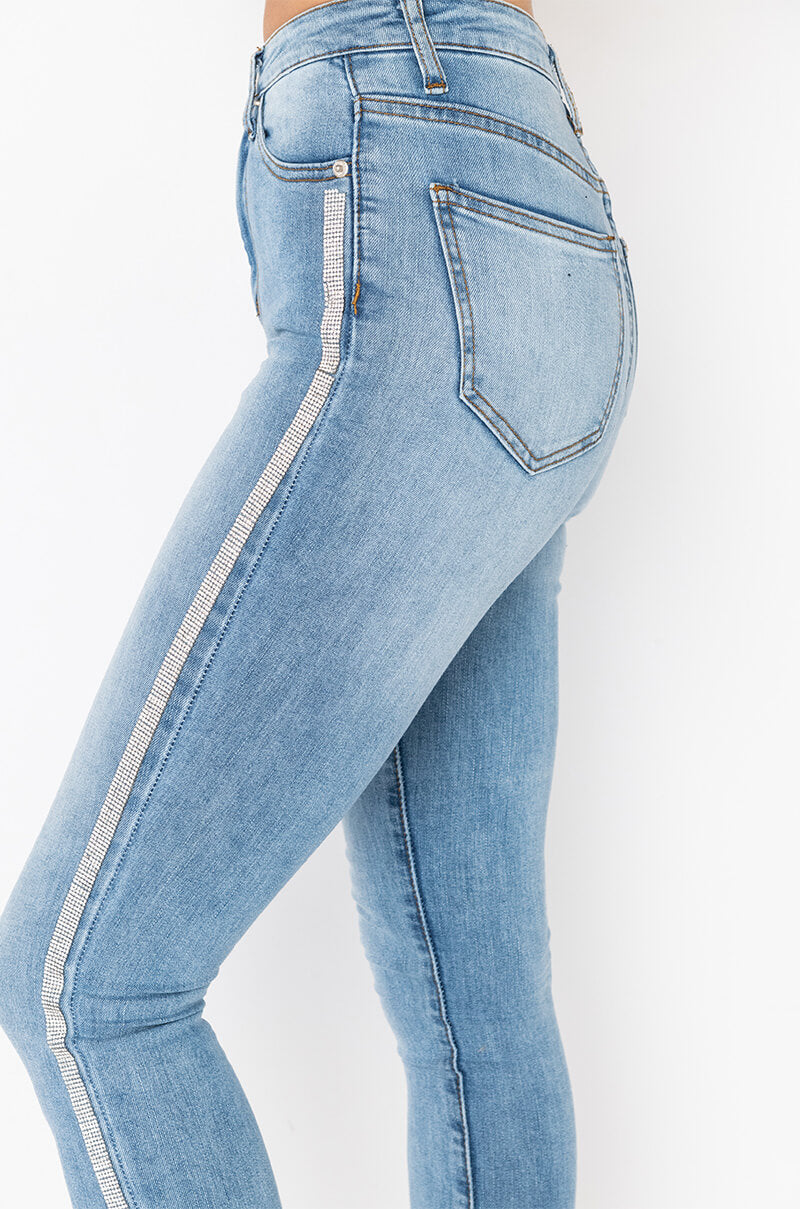 SEXY RHINESTONE DENIM HIGH RISE DENIM