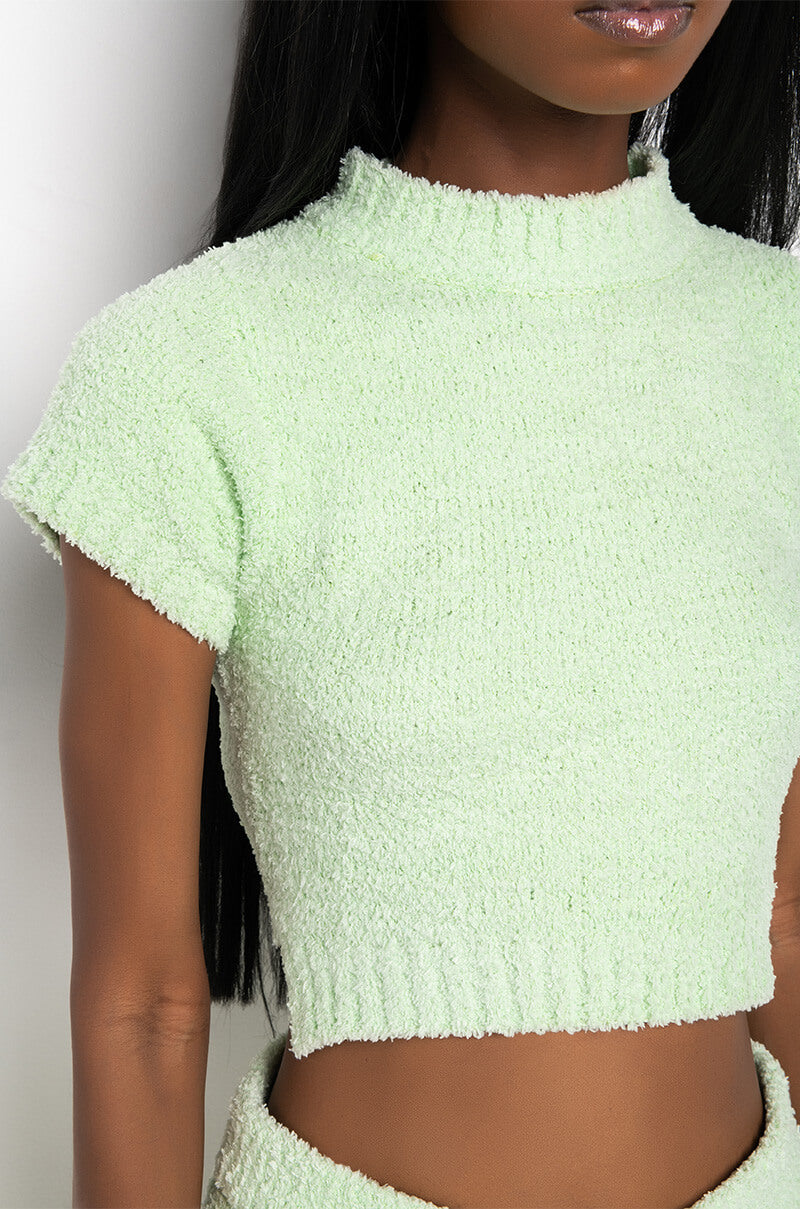 LIL CUTIE OPEN BACK MOCK NECK CROPPED SWEATER