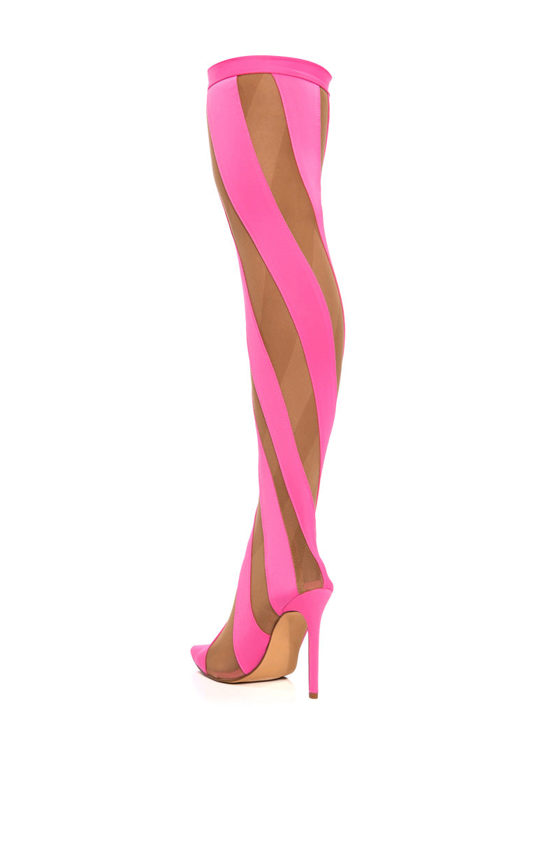 LILITH MESH THIGH HIGH BOOT IN PINK