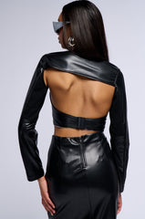LILITH TWIST FRONT FAUX LEATHER TOP