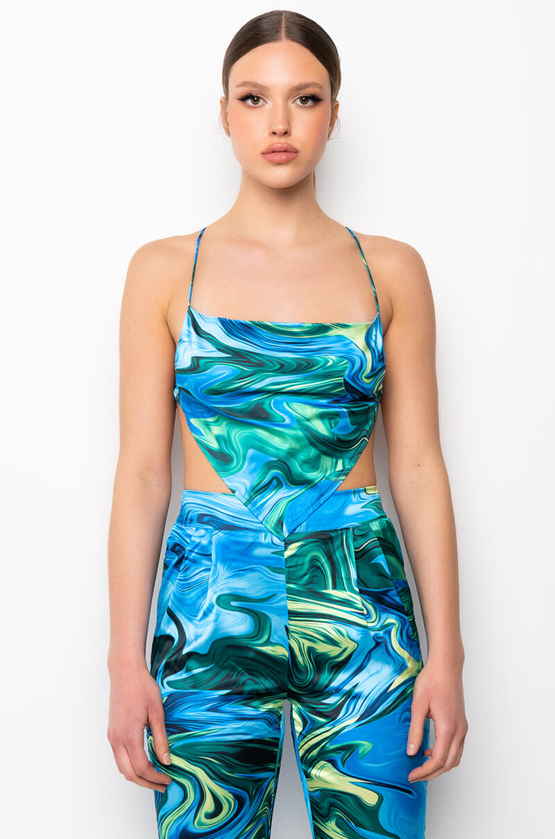LIMELIGHT COWL NECK SATIN CROP TANK