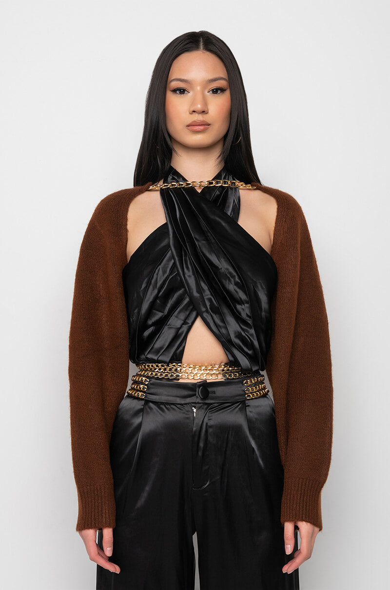 CELESTE CHAIN SHRUG SWEATER