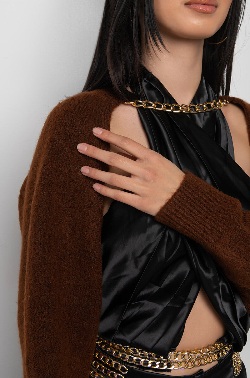 CELESTE CHAIN SHRUG SWEATER