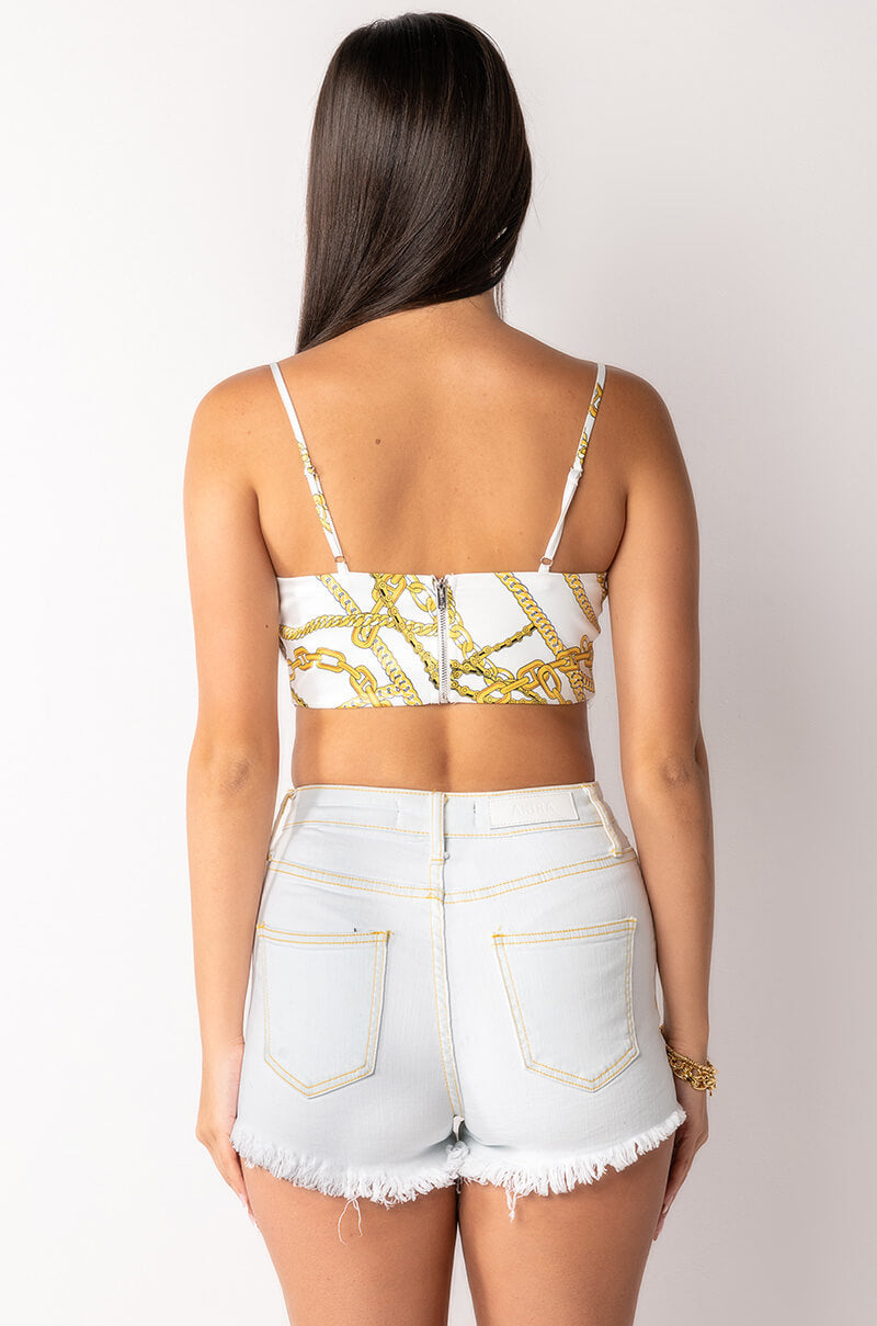 LINK UP SLEEVELESS CROPPED SATIN COWL NECK