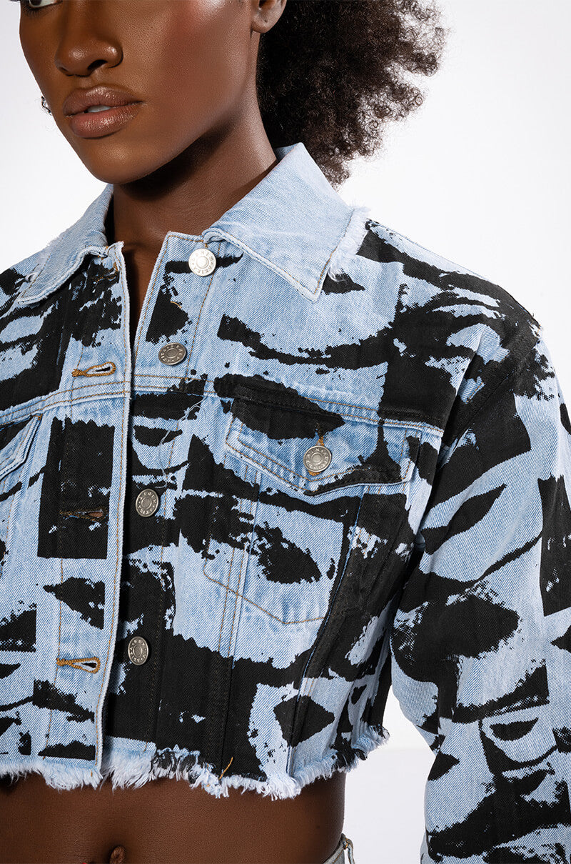 LIPS ARE SEALED GRAPHIC DENIM JACKET