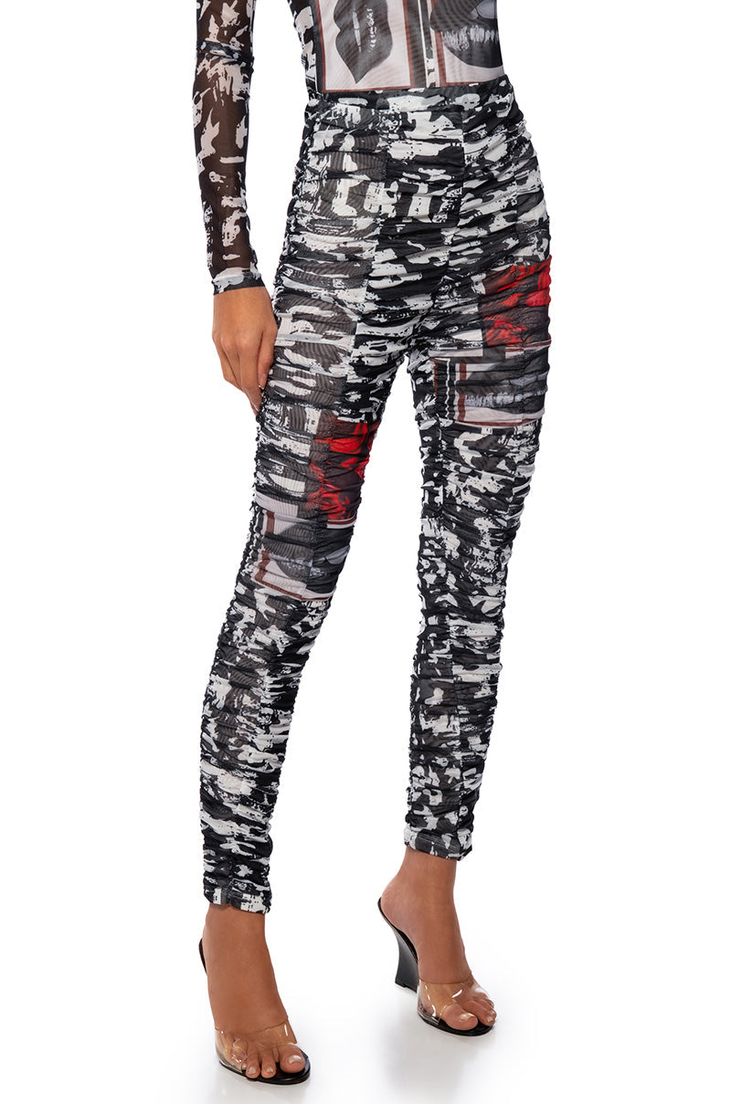 LIPS ARE SEALED RUCHED MESH LEGGING