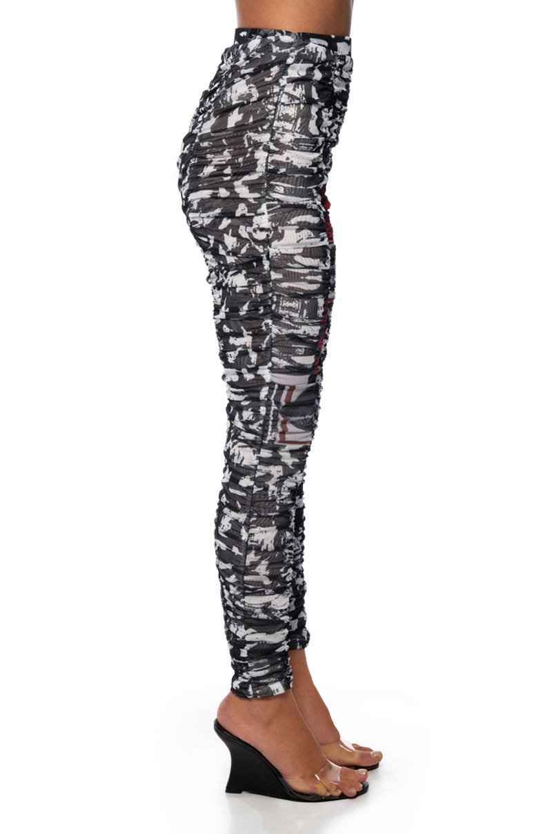 LIPS ARE SEALED RUCHED MESH LEGGING