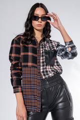 LITHIUM LONG SLEEVE PATCHWORK FLANNEL BUTTON DOWN
