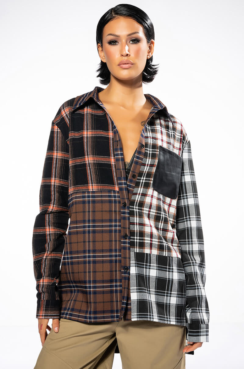 LITHIUM LONG SLEEVE PATCHWORK FLANNEL BUTTON DOWN
