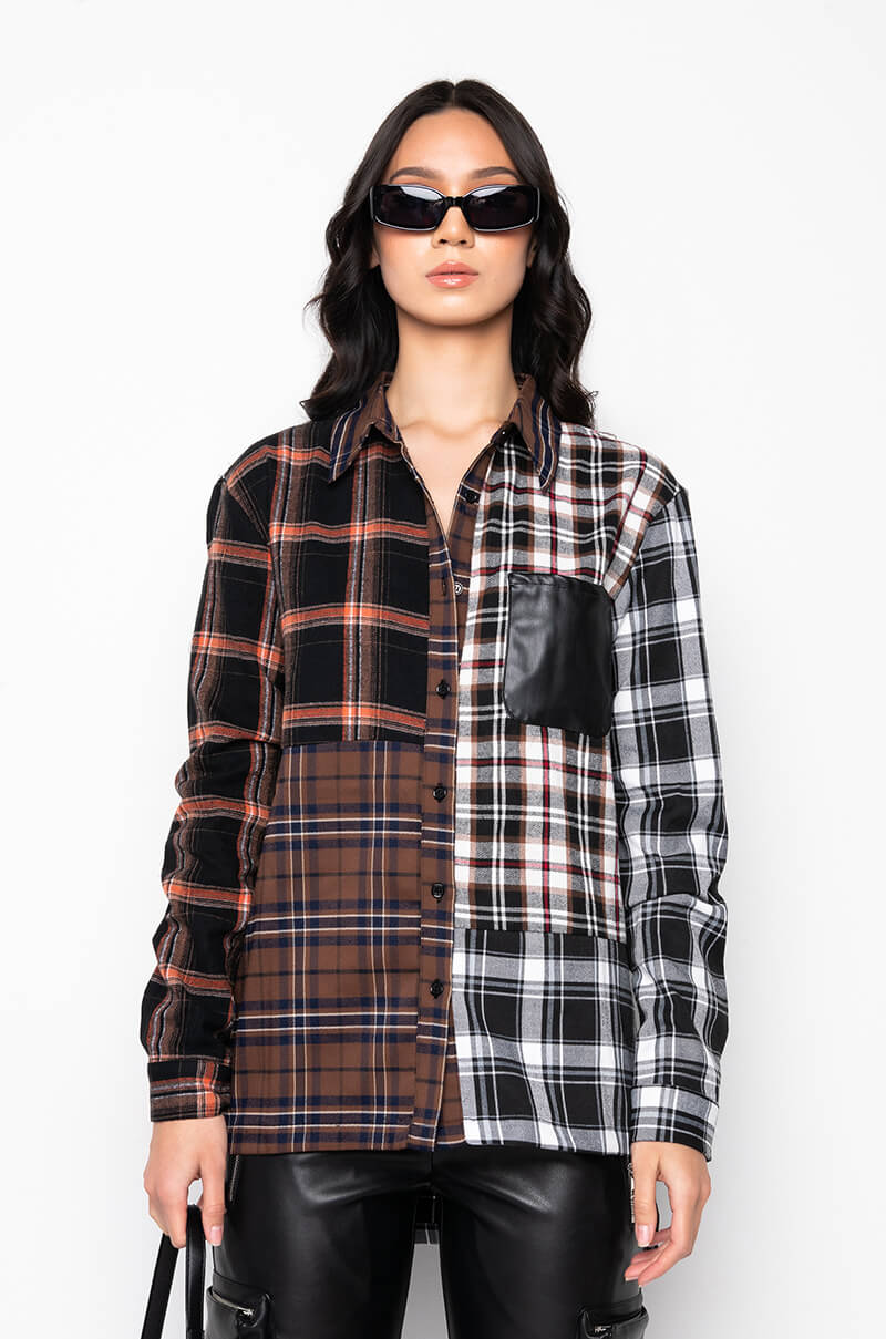 LITHIUM LONG SLEEVE PATCHWORK FLANNEL BUTTON DOWN