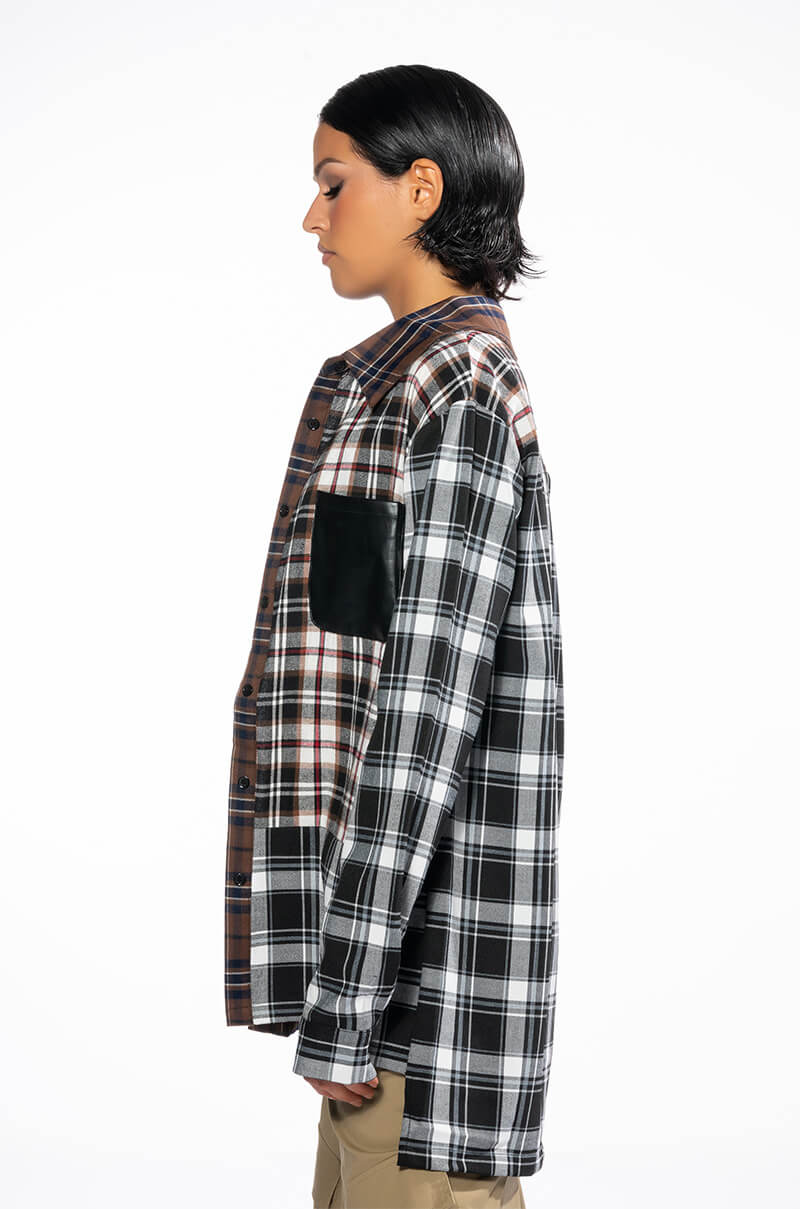 LITHIUM LONG SLEEVE PATCHWORK FLANNEL BUTTON DOWN