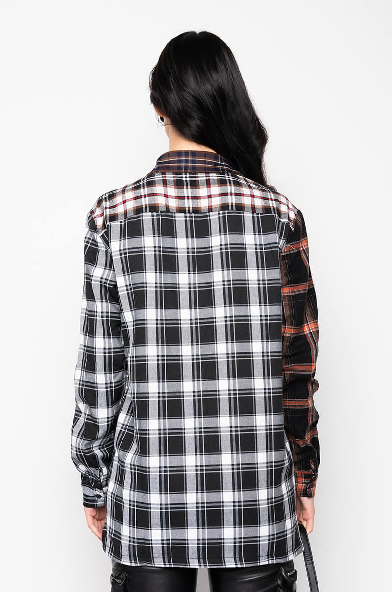 LITHIUM LONG SLEEVE PATCHWORK FLANNEL BUTTON DOWN