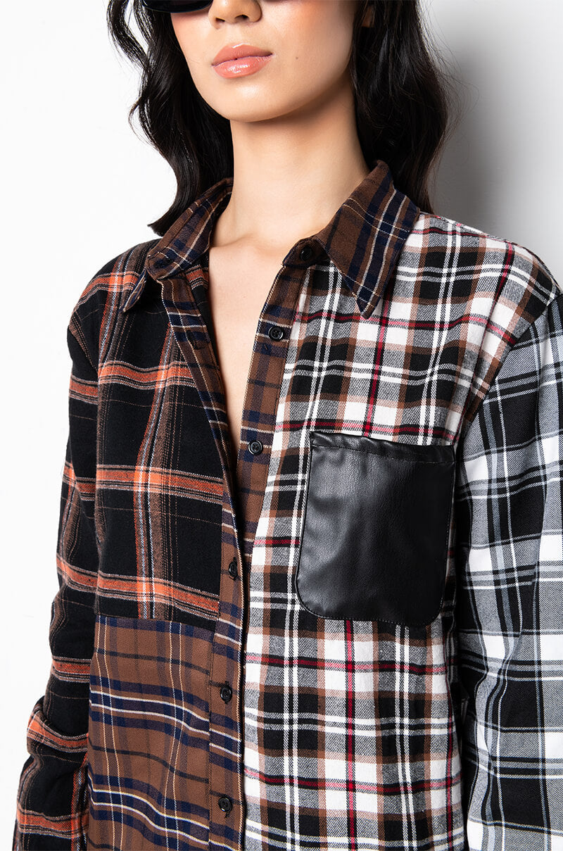 LITHIUM LONG SLEEVE PATCHWORK FLANNEL BUTTON DOWN