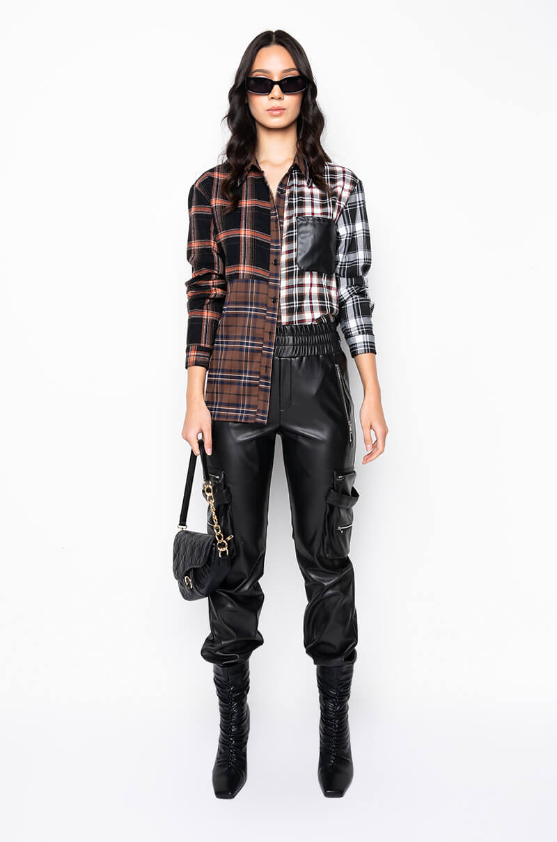 LITHIUM LONG SLEEVE PATCHWORK FLANNEL BUTTON DOWN