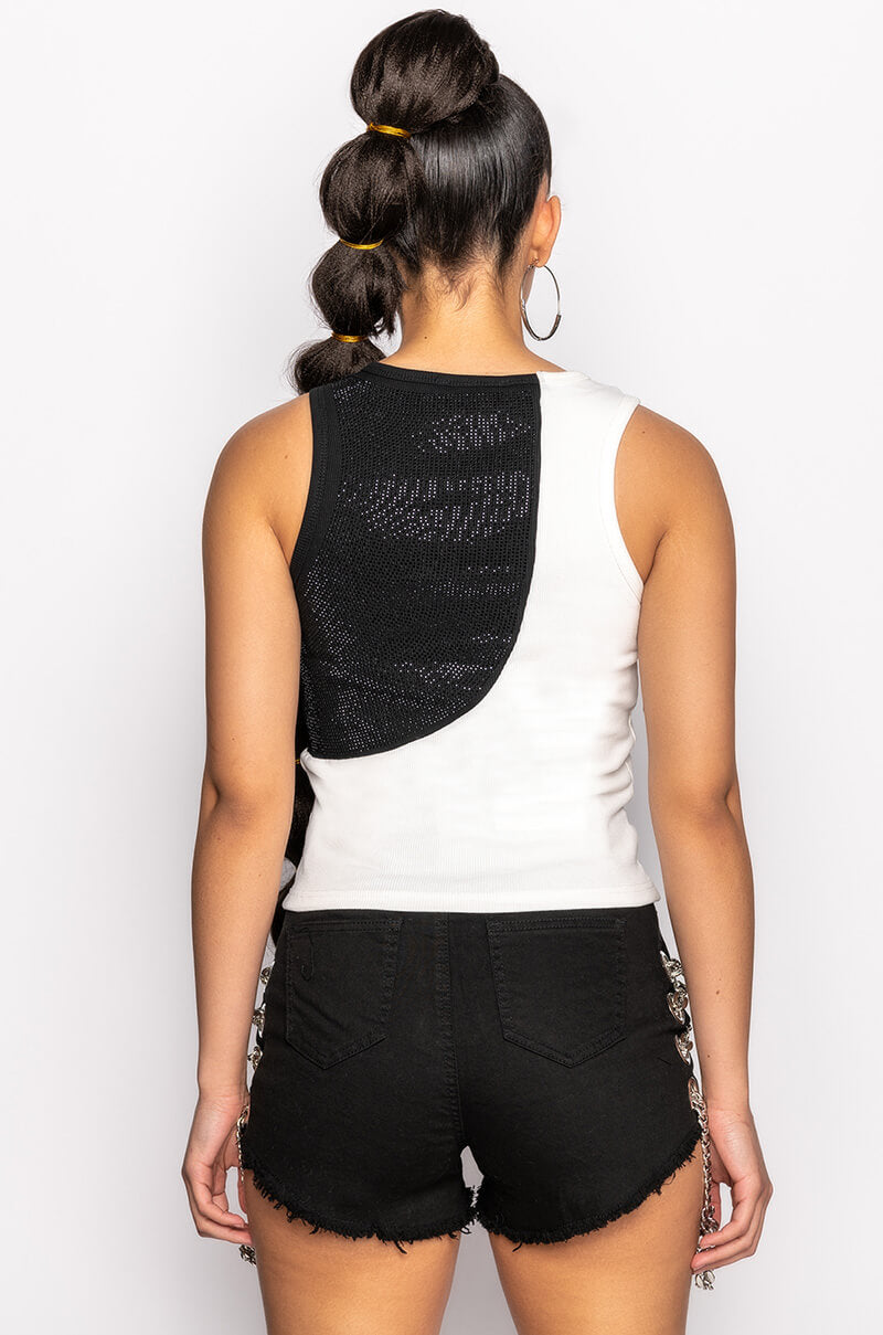 LITTLE SOMETHING EXTRA RHINESTONE CREW NECK RIBBED TANK