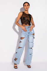 LIVE FAST RHINESTONE TRIM MESH TANK