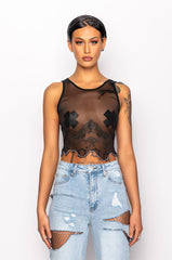 LIVE FAST RHINESTONE TRIM MESH TANK