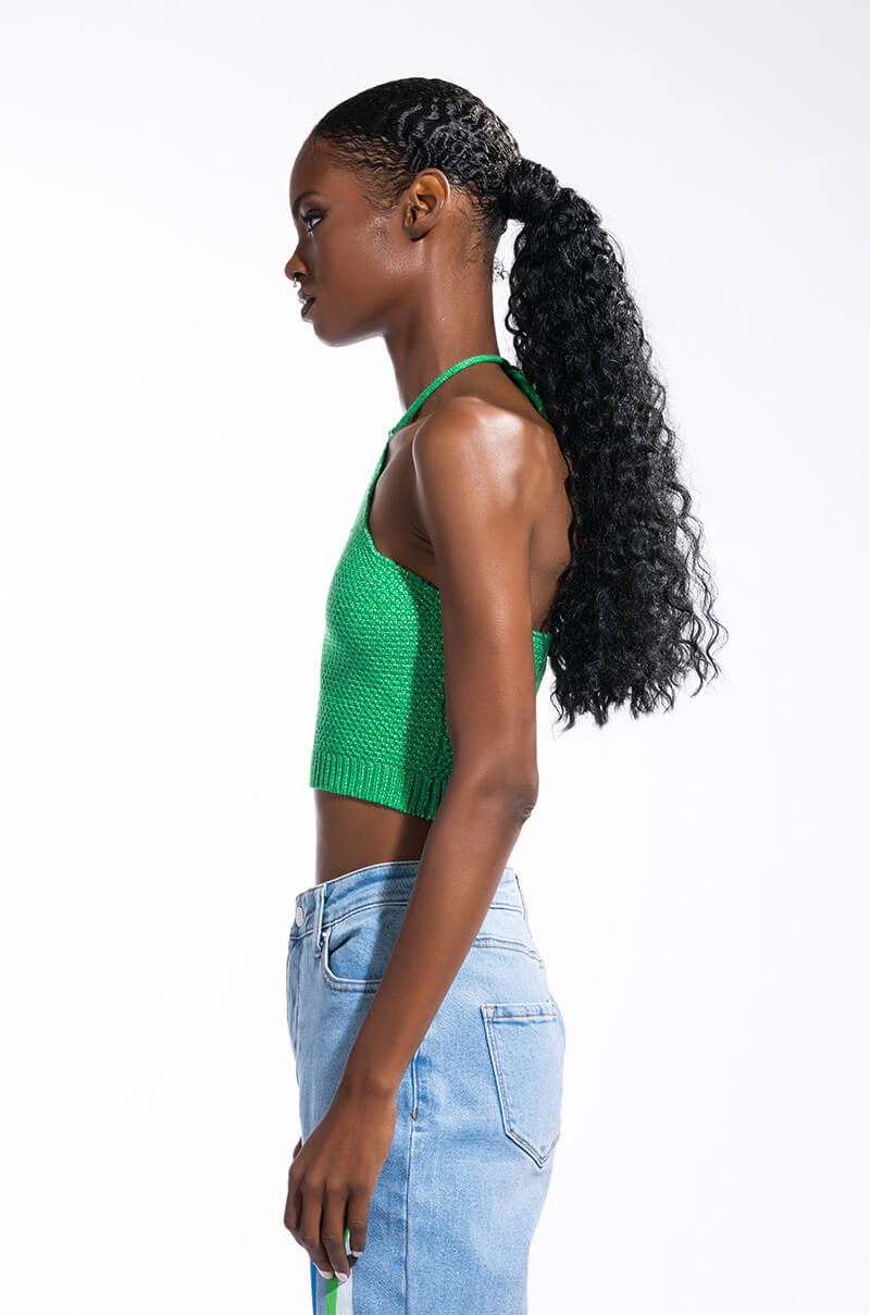 LIVING FOR THE WEEKEND CROCHET HALTER CROP TOP