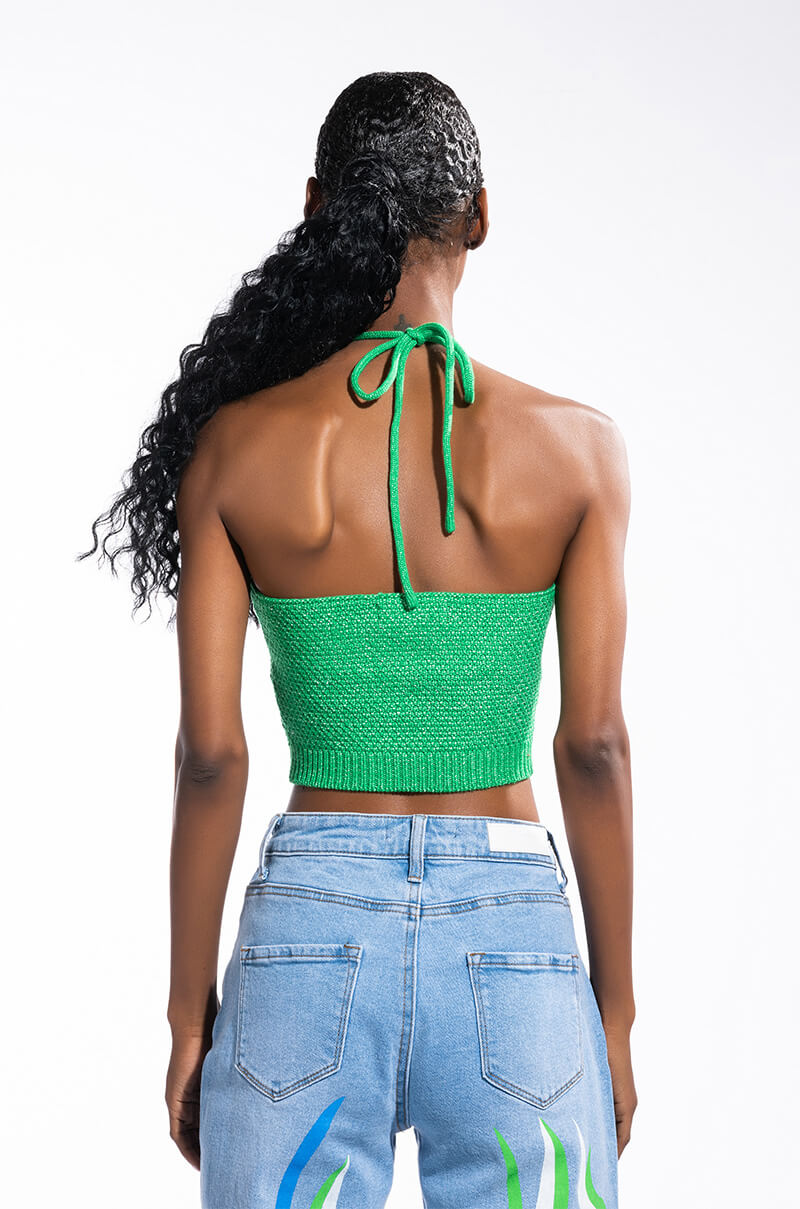 LIVING FOR THE WEEKEND CROCHET HALTER CROP TOP