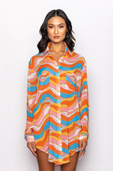 LIVING PROOF OVERSIZED CHIFFON BUTTON DOWN BLOUSE