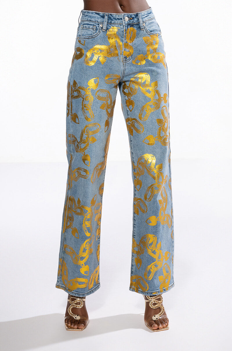 LOCK MY LOVE FOIL DETAILED JEANS